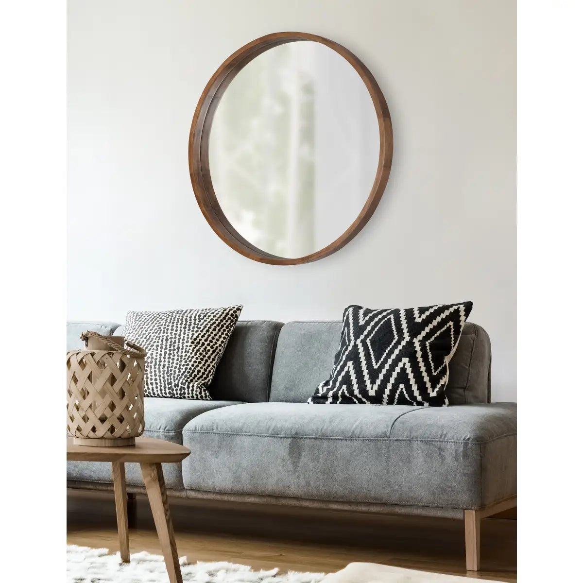 Hutton Round Wood Wall Mirror - kateandlaurel