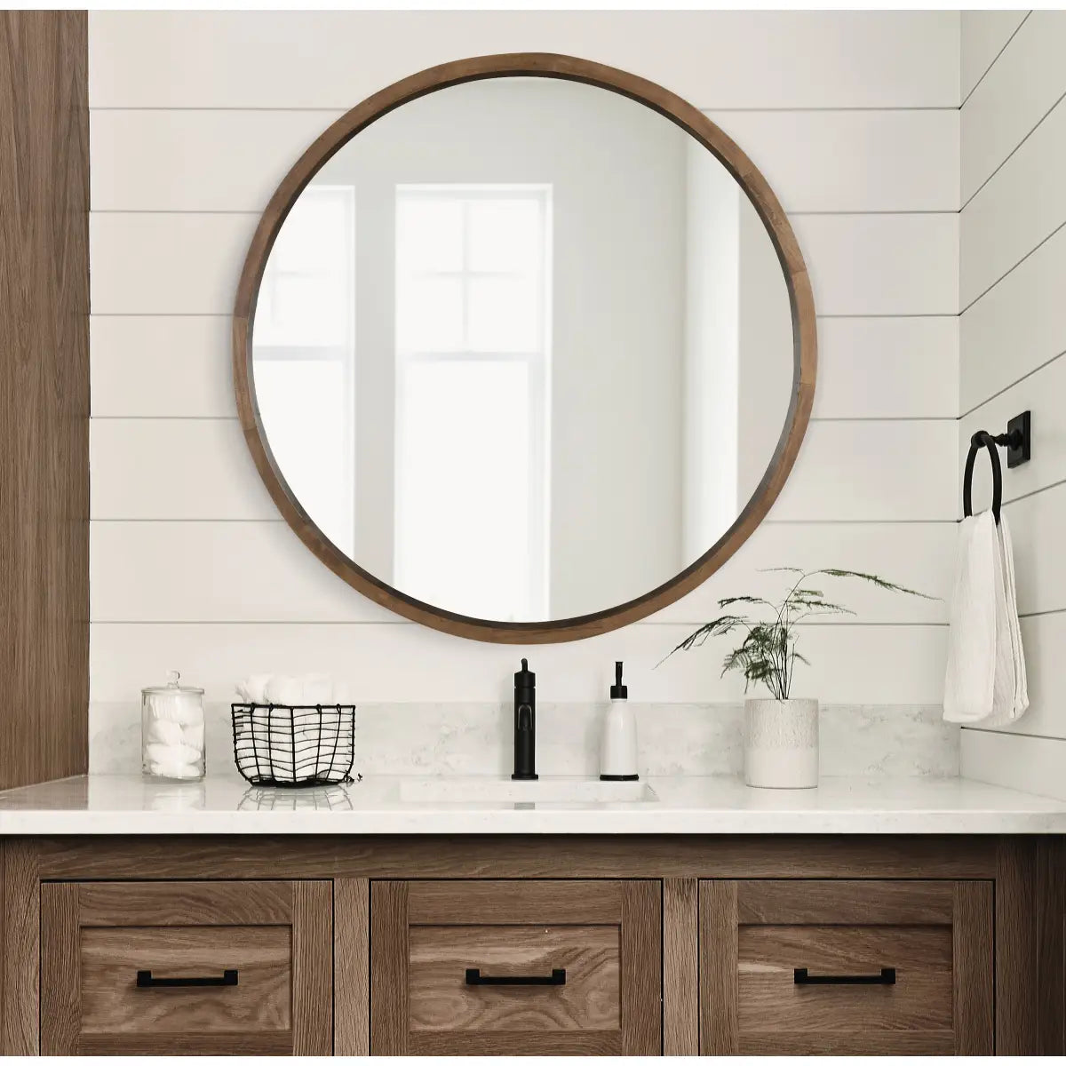 Hutton Round Wood Wall Mirror - kateandlaurel