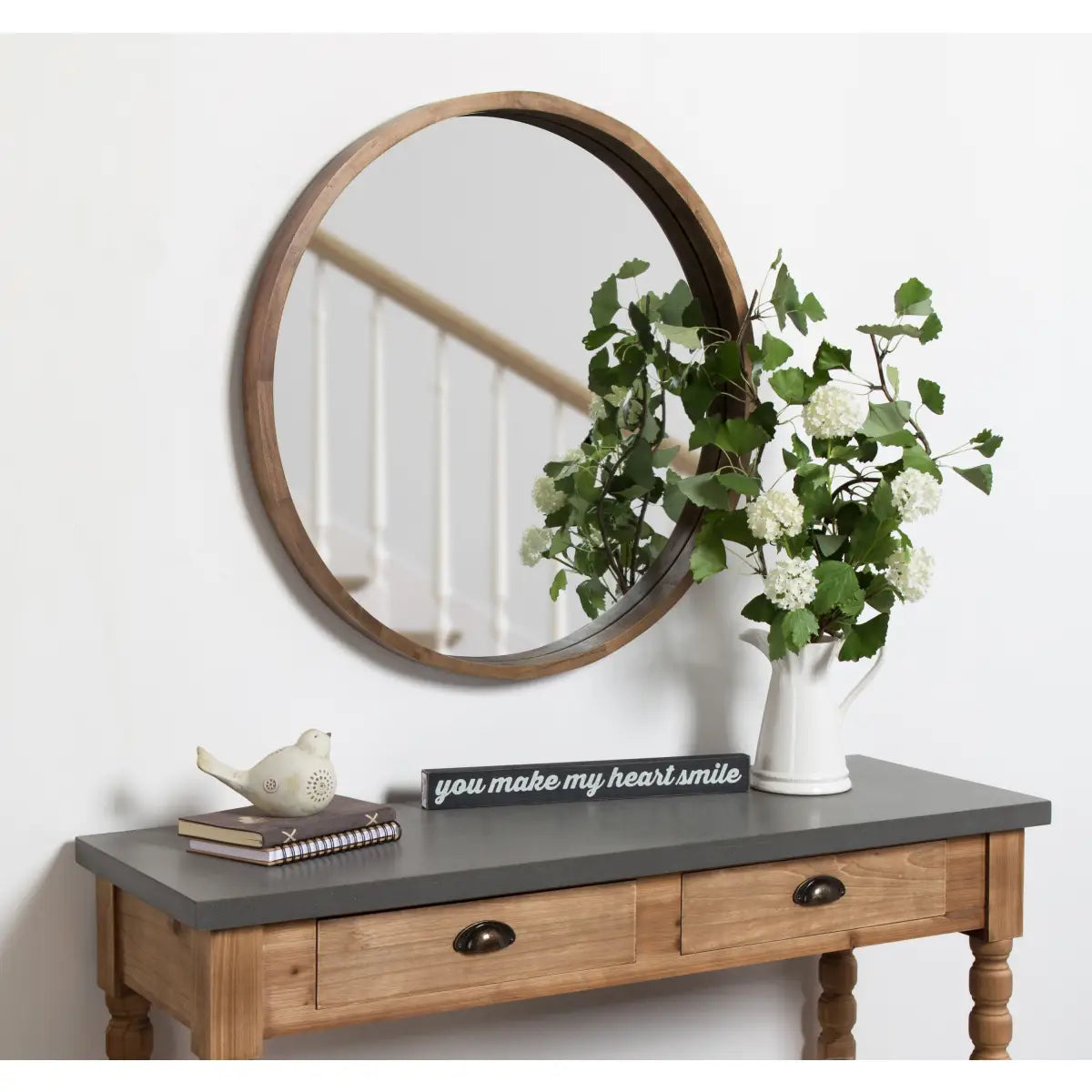 Hutton Round Wood Wall Mirror - kateandlaurel