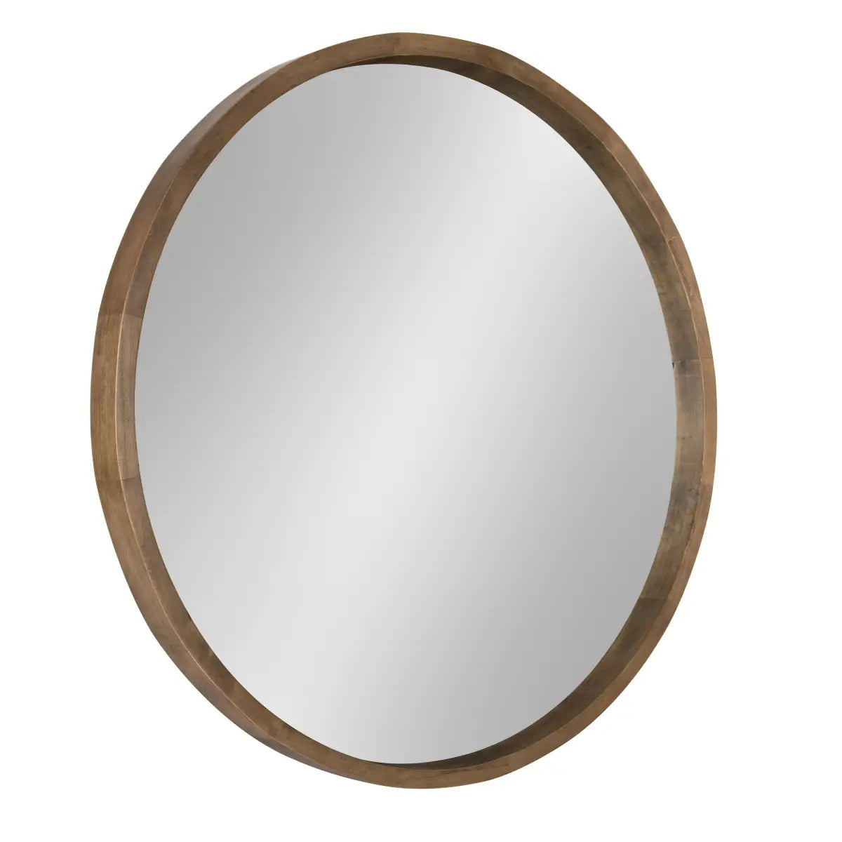 Hutton Round Wood Wall Mirror - Rustic Brown / 30’’ Diameter - kateandlaurel