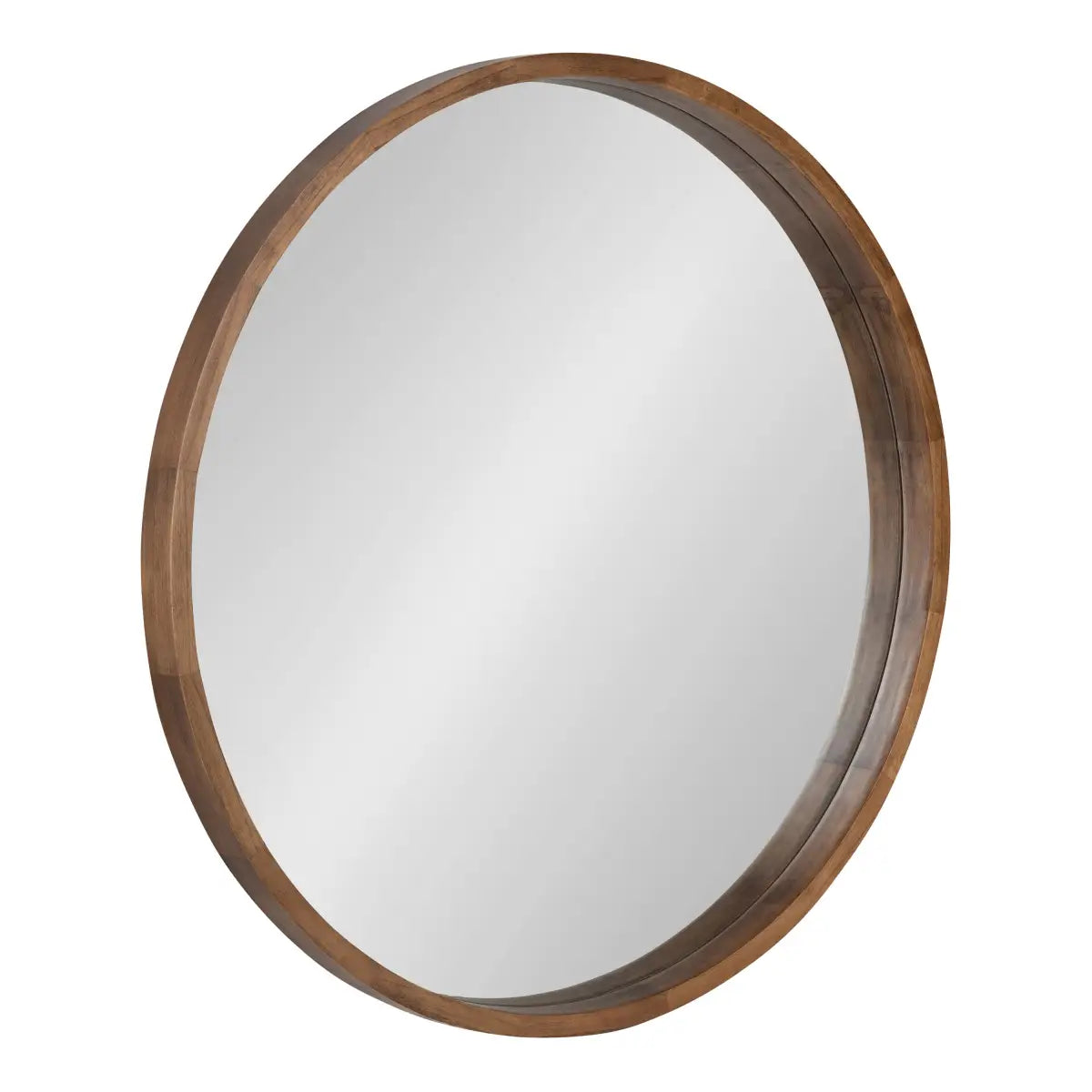 Hutton Round Wood Wall Mirror - Rustic Brown / 36’’ Diameter - kateandlaurel