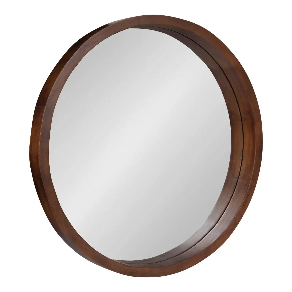 Hutton Round Wood Wall Mirror - Walnut Brown / 22’’ Diameter - kateandlaurel