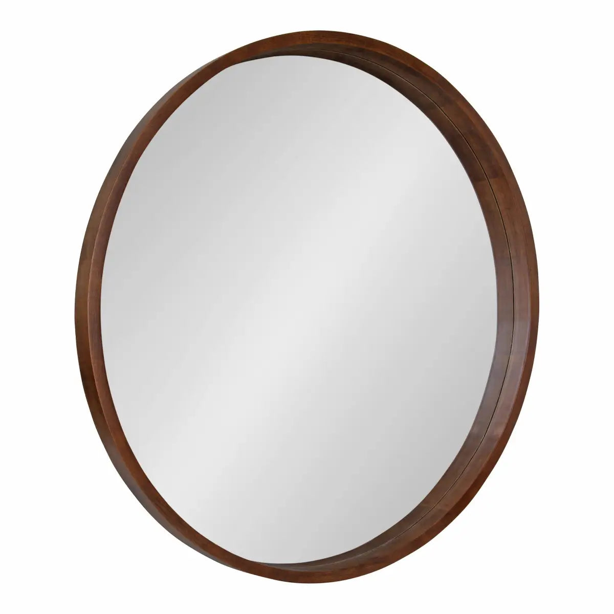 Hutton Round Wood Wall Mirror - Walnut Brown / 36’’ Diameter - kateandlaurel