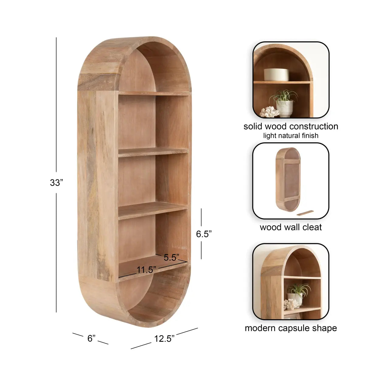 Hutton Wood Capsule Wall Shelf - kateandlaurel
