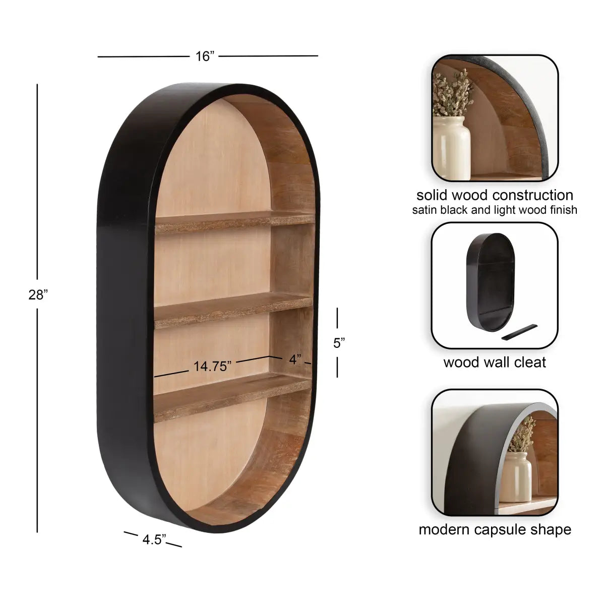 Hutton Wood Capsule Wall Shelf - kateandlaurel