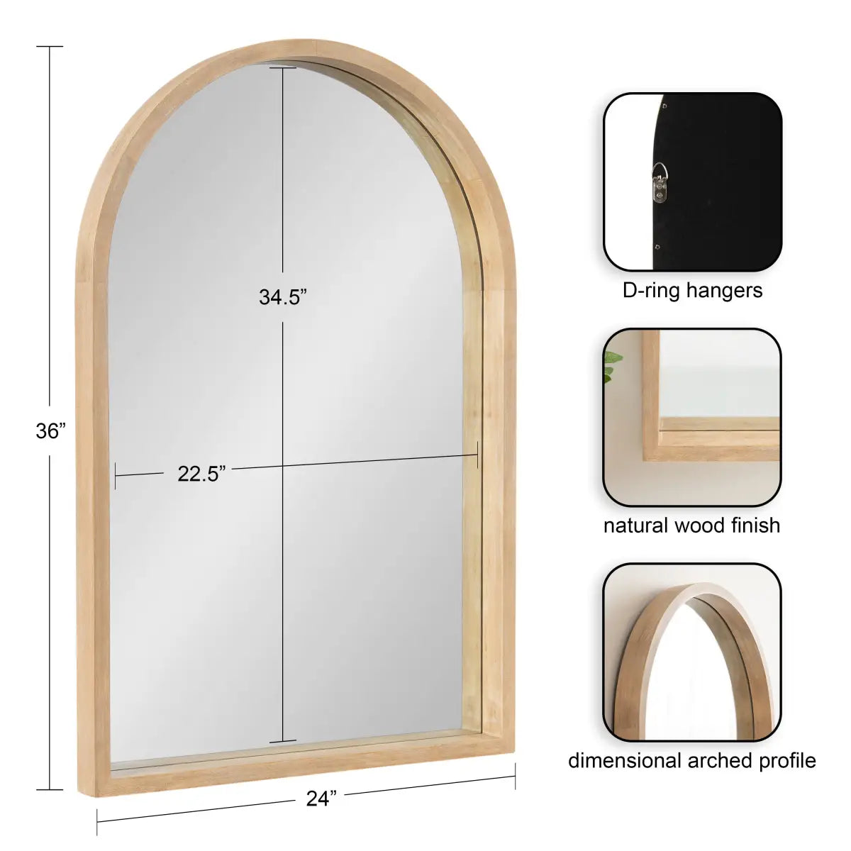 Hutton Wood Framed Arch Mirror - kateandlaurel