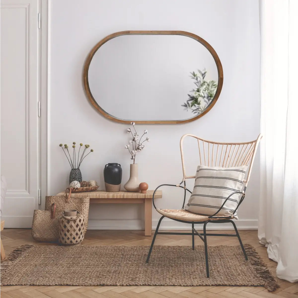 Hutton Wood Framed Capsule Mirror - kateandlaurel
