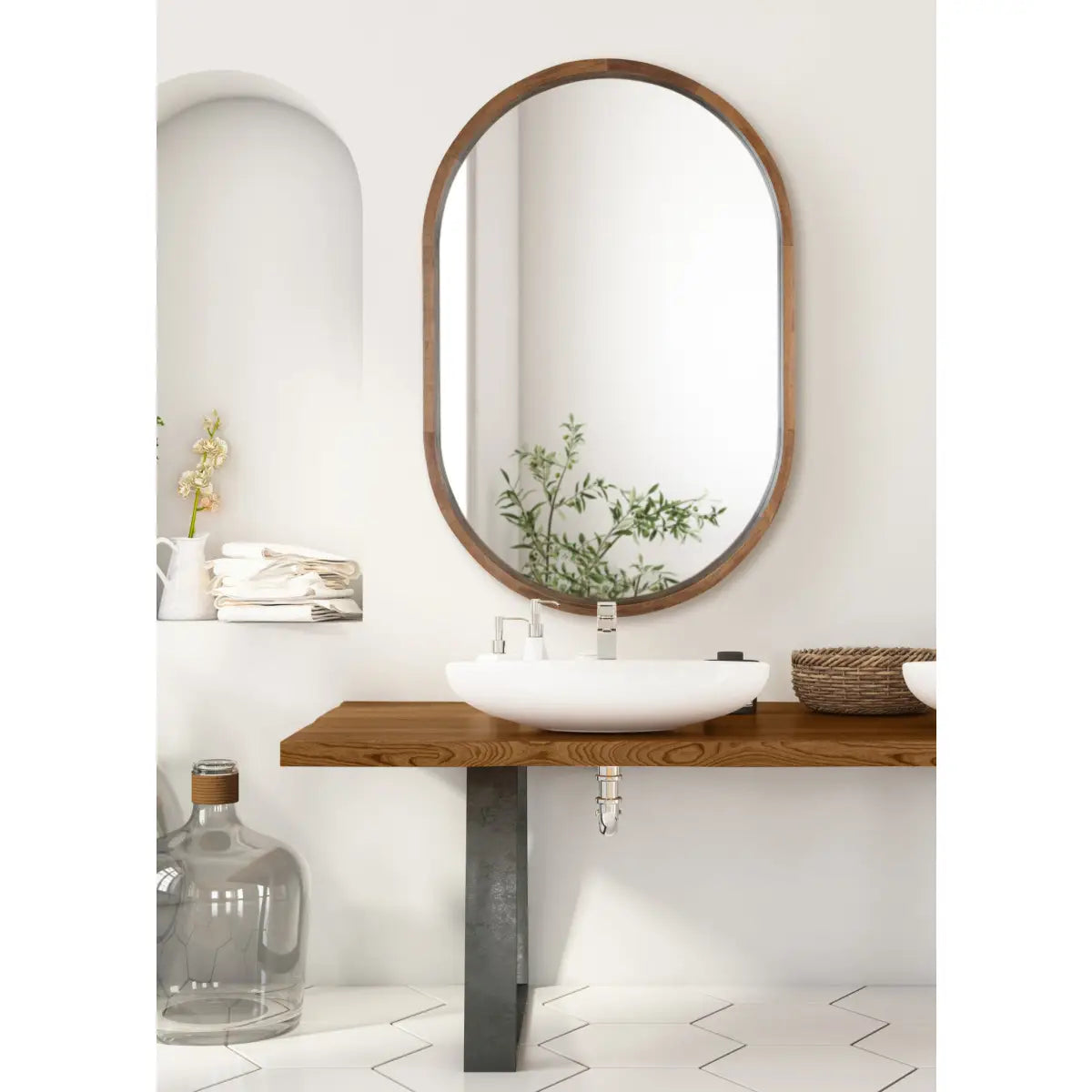 Hutton Wood Framed Capsule Mirror - kateandlaurel