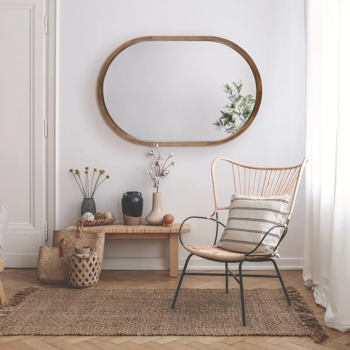 Hutton Wood Framed Capsule Mirror - kateandlaurel