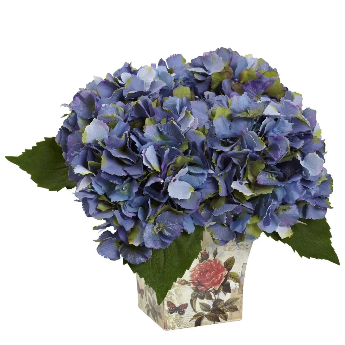 Hydrangea with Floral Planter - Blue - Nearly Natural