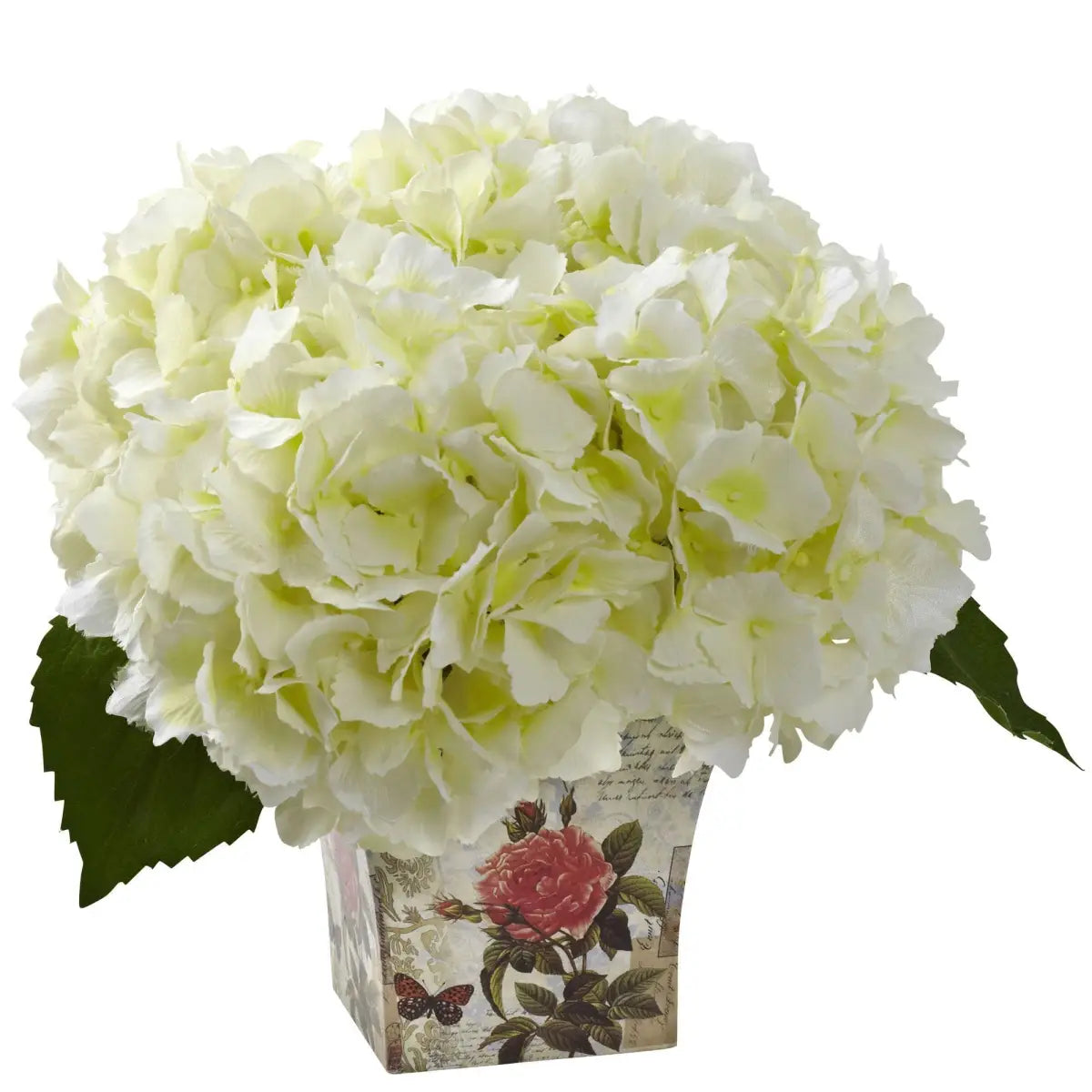Hydrangea with Floral Planter - Cream - Nearly Natural