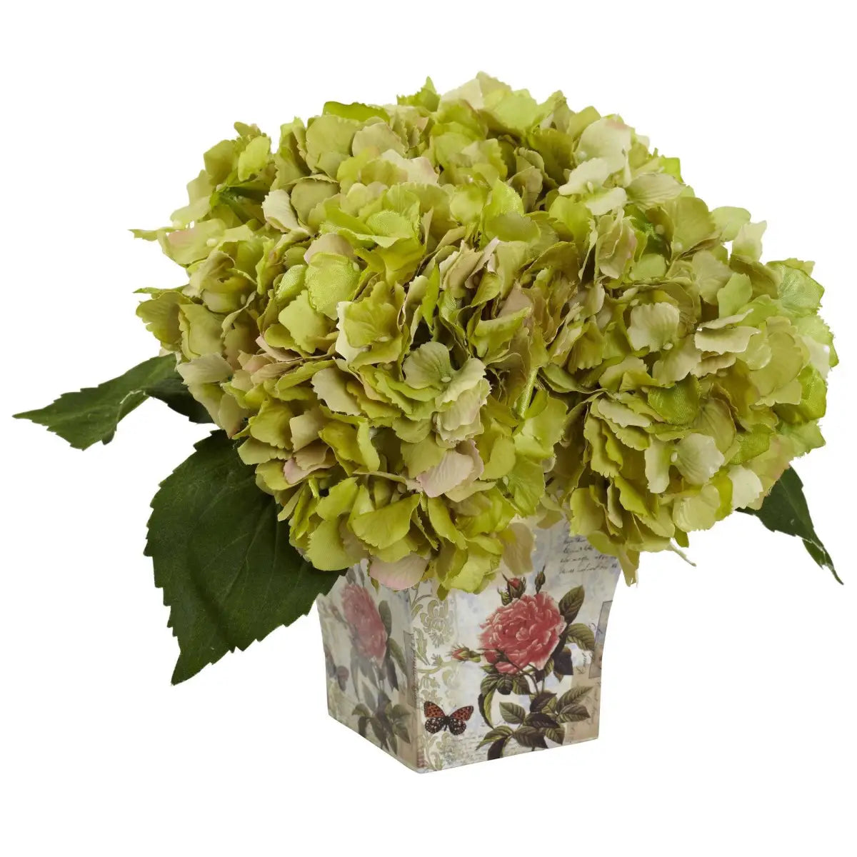 Hydrangea with Floral Planter - Green - Nearly Natural