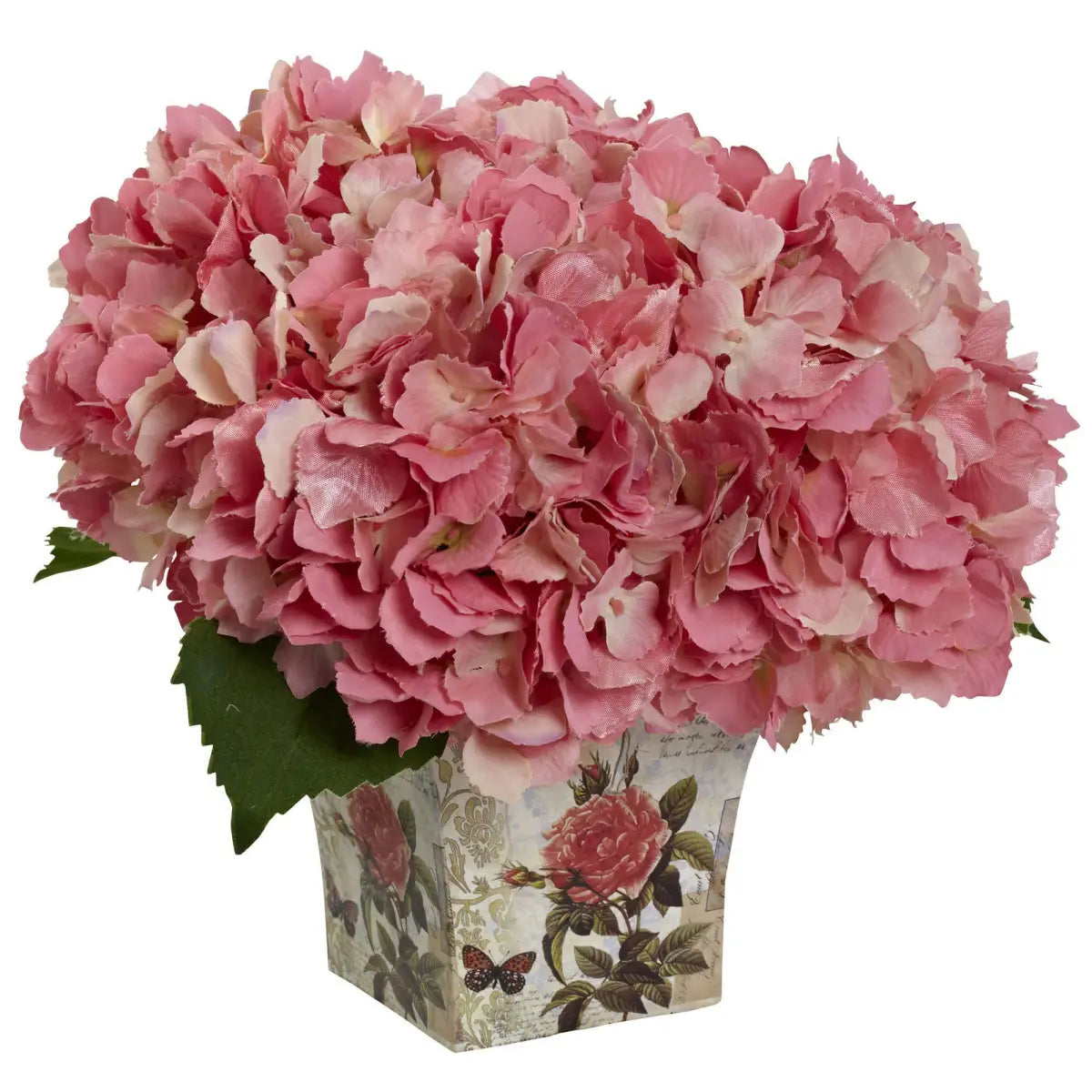 Hydrangea with Floral Planter - Pink - Nearly Natural