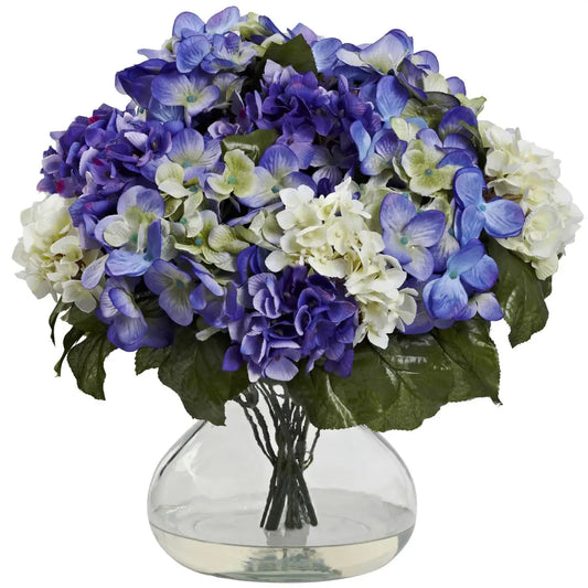 Hydrangea w/Large Vase - Blue Purple - Nearly Natural