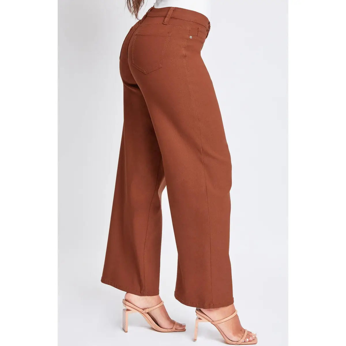 Wide Leg Pants - High Rise Stretch Copper Color - L - YMI