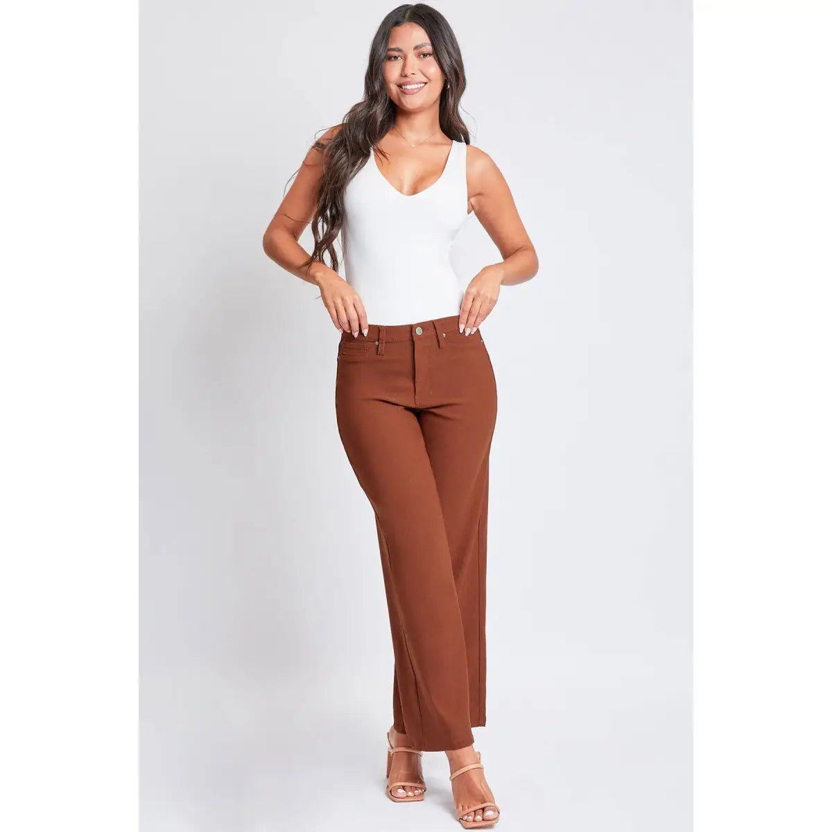 Wide Leg Pants - High Rise Stretch Copper Color - M - YMI