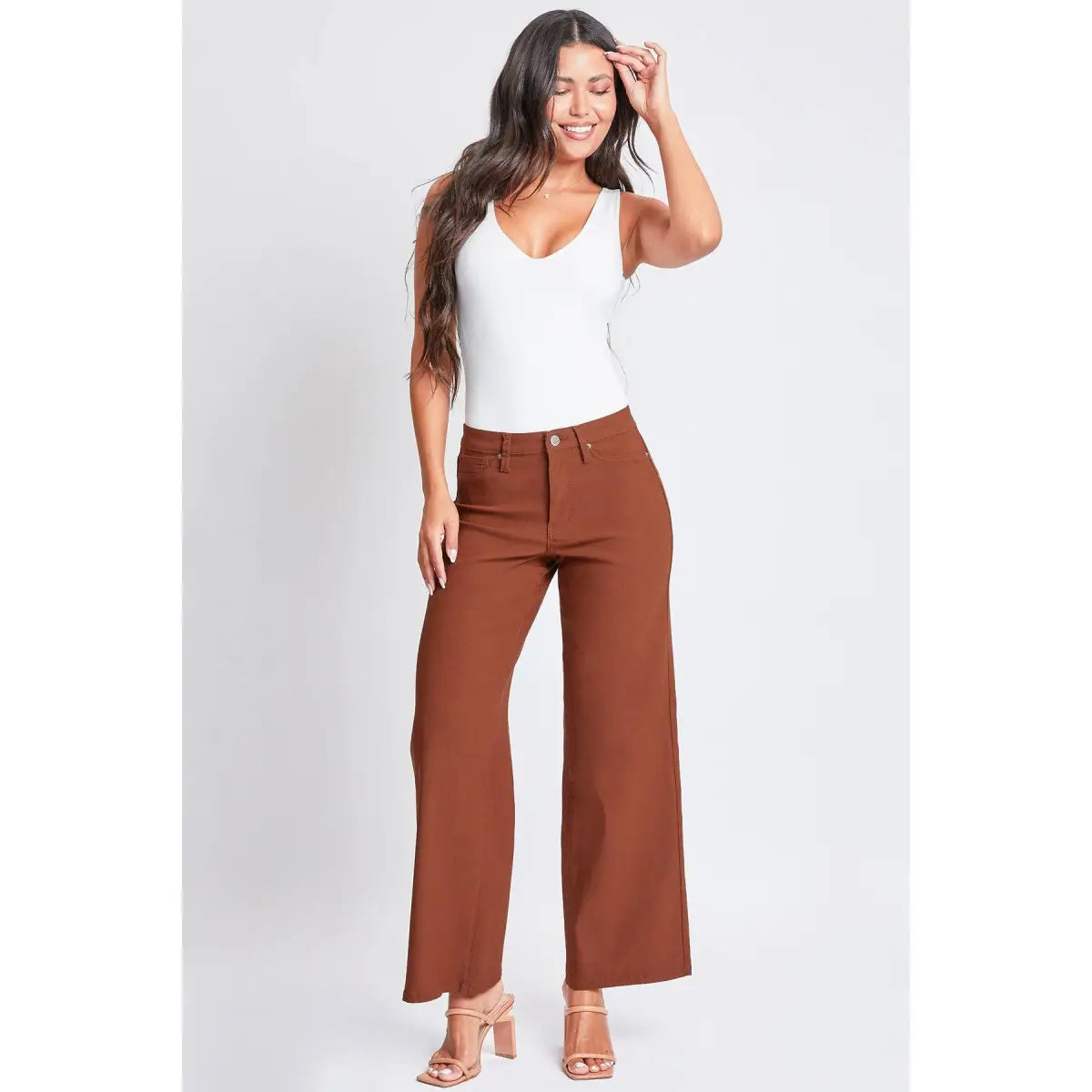 Wide Leg Pants - High Rise Stretch Copper Color - S - YMI
