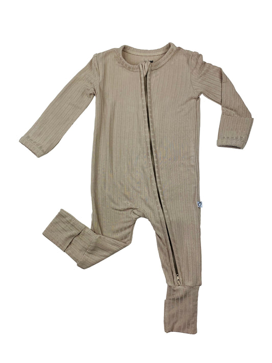 Taupe Ribbed | Bamboo Zip Romper