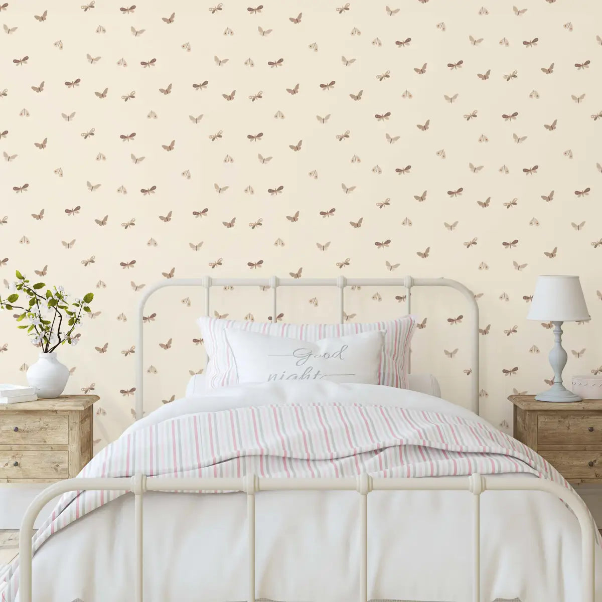 Indra Wallpaper - Beige Butterflies - by Shop Pudge - Loomwell Home Goods