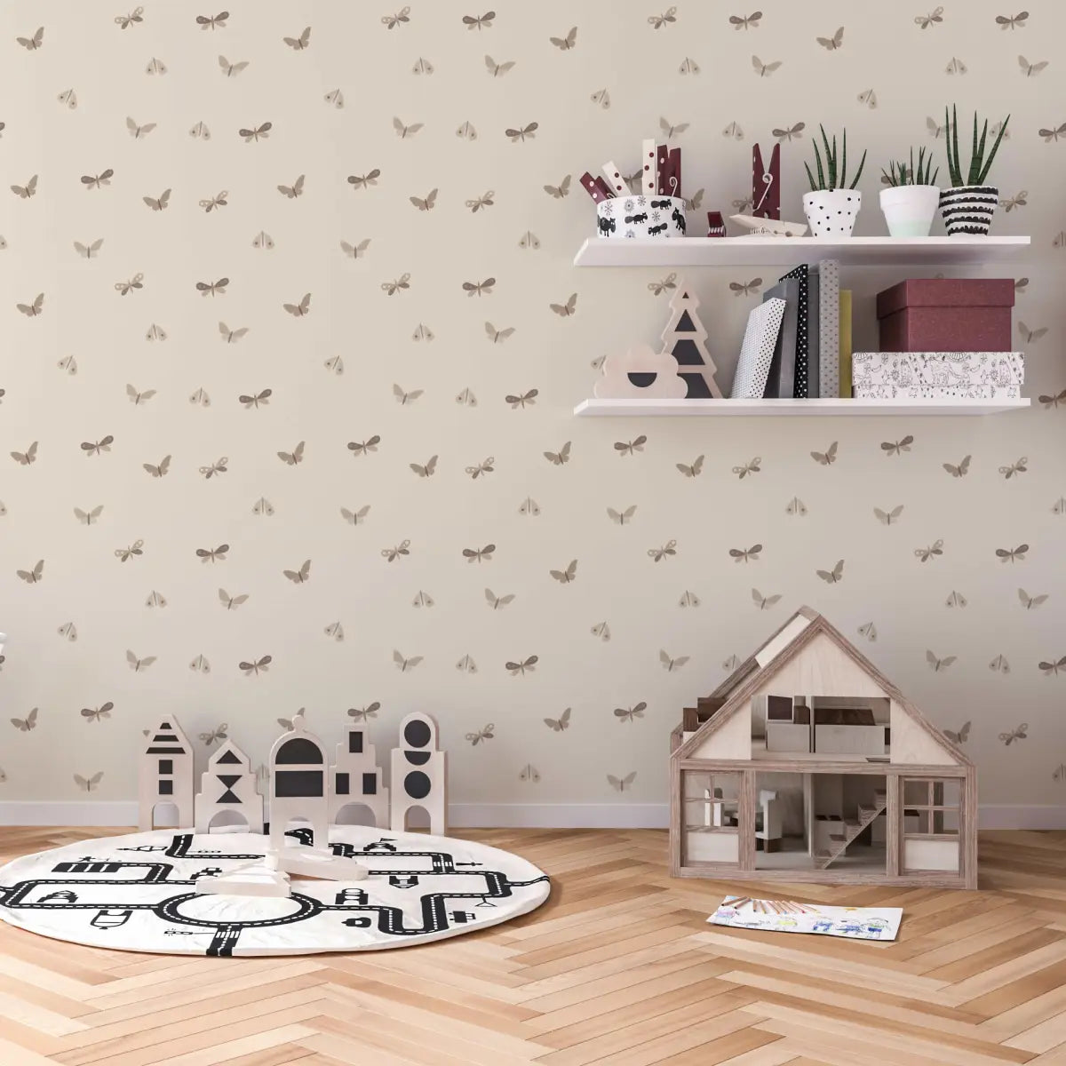 Indra Wallpaper - Beige Butterflies - by Shop Pudge - Loomwell Home Goods