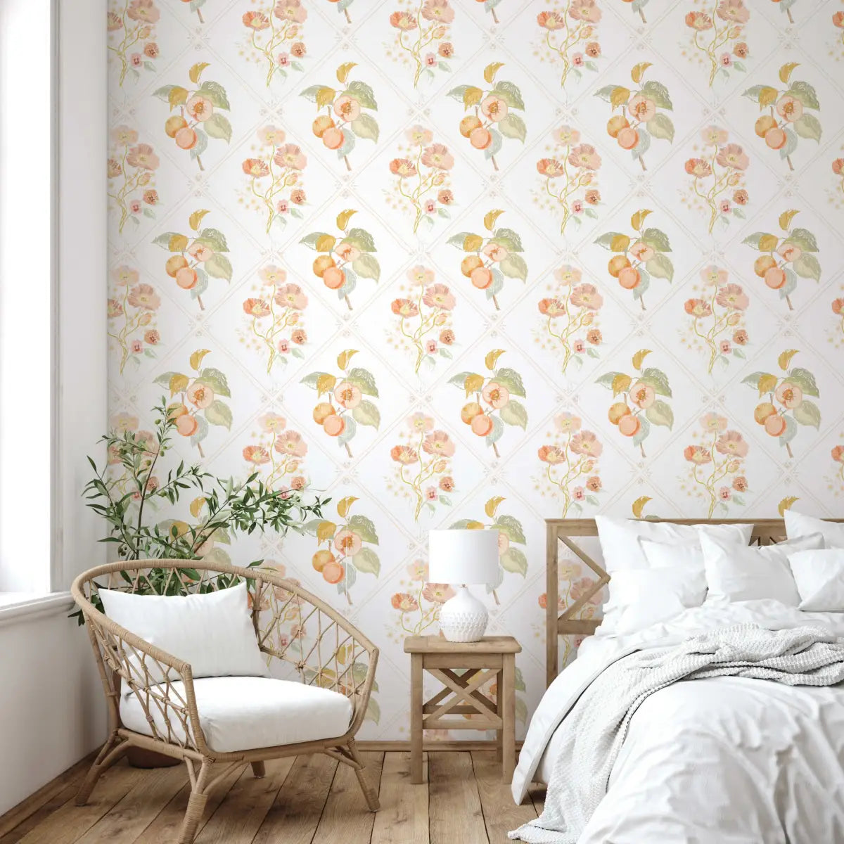 Ingrid Wallpaper - Peaches and Poppies - by Celeste Clark - Loomwell Home Goods
