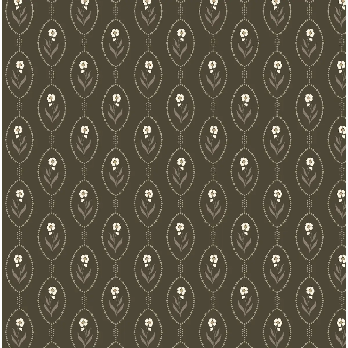 Isabella Wallpaper - Tiny Framed Flowers - by Lisee Ree - Sample 1 foot by 1 foot / Coffee - Loomwell Home Goods