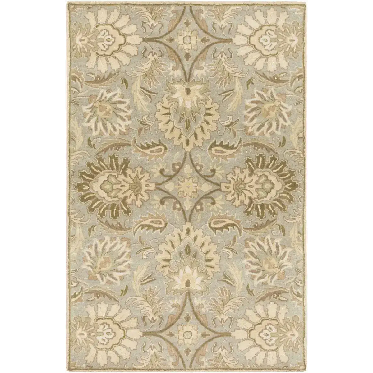 Ivory Beige Traditional Wool Area Rug - 5’ x 8’ Rectangle - Boutique Rugs