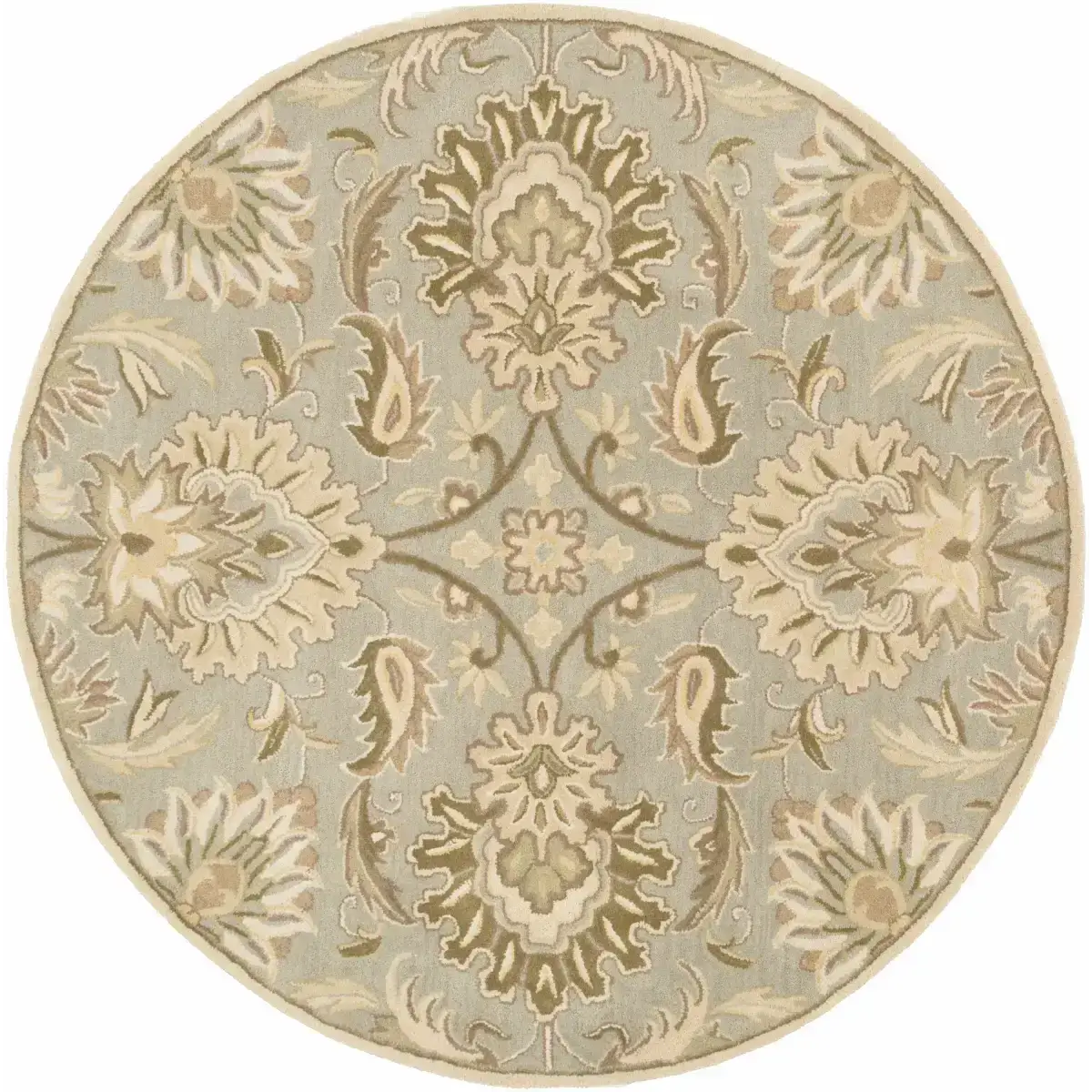 Ivory Beige Traditional Wool Area Rug - 6’ Round - Boutique Rugs