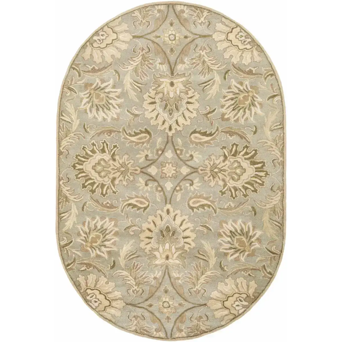 Ivory Beige Traditional Wool Area Rug - 6’ x 9’ Oval - Boutique Rugs