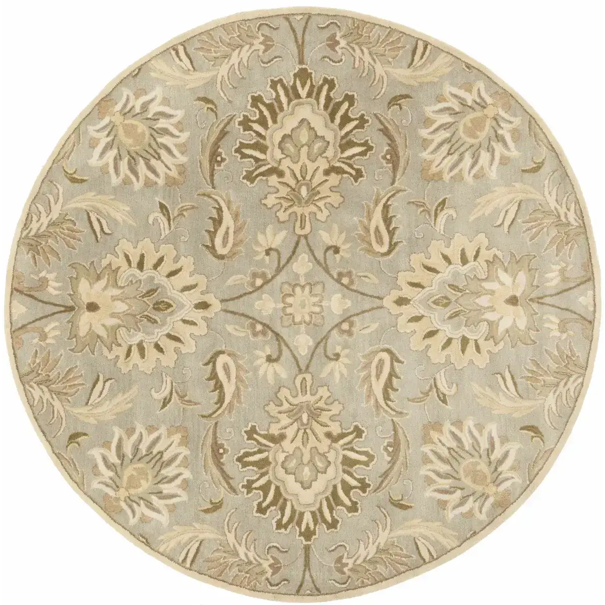 Ivory Beige Traditional Wool Area Rug - 8’ Round - Boutique Rugs