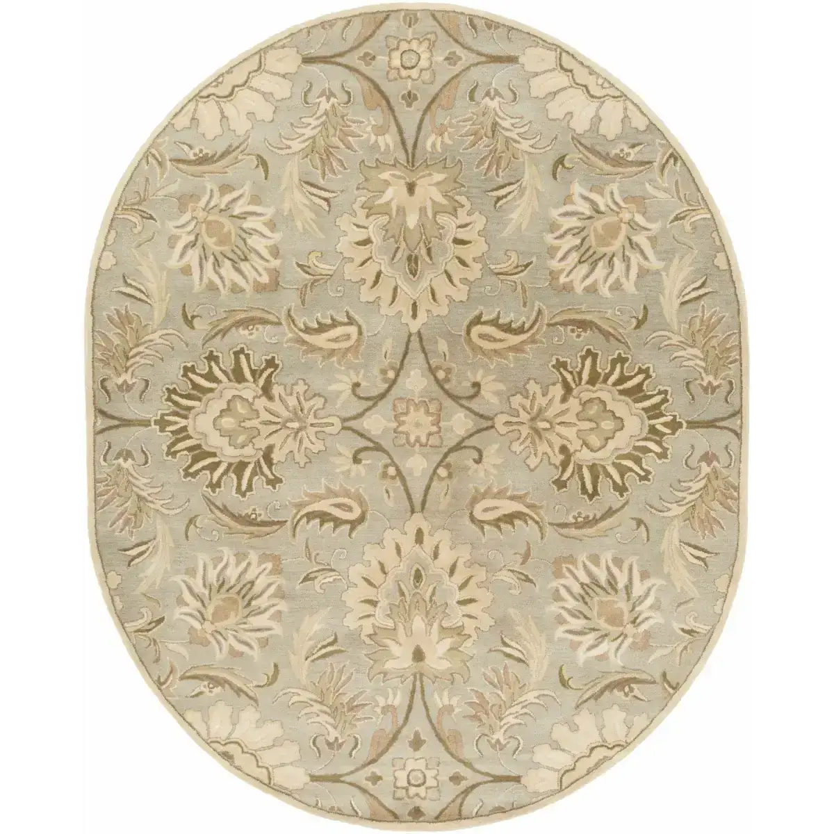 Ivory Beige Traditional Wool Area Rug - 8’ x 10’ Oval - Boutique Rugs