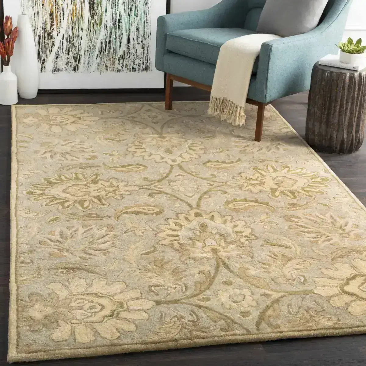 Ivory Beige Traditional Wool Area Rug - Boutique Rugs