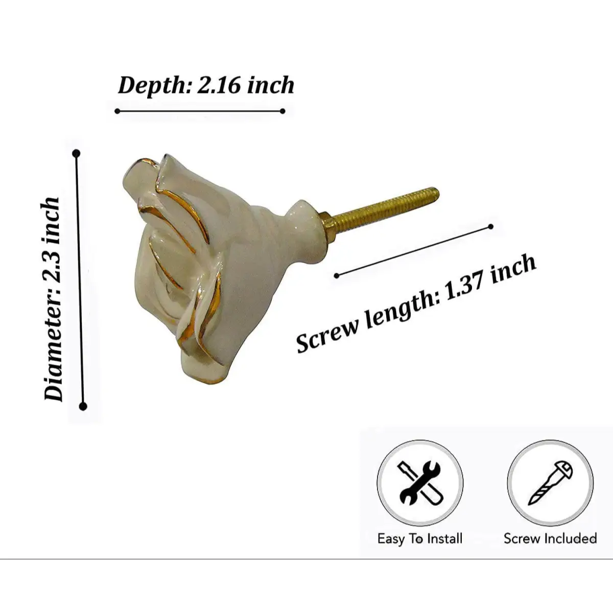 Ivory Rose Ceramic Knob large (each) - Perilla Home