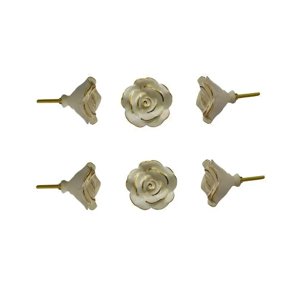 Ivory Rose Ceramic Knob large (each) - Perilla Home
