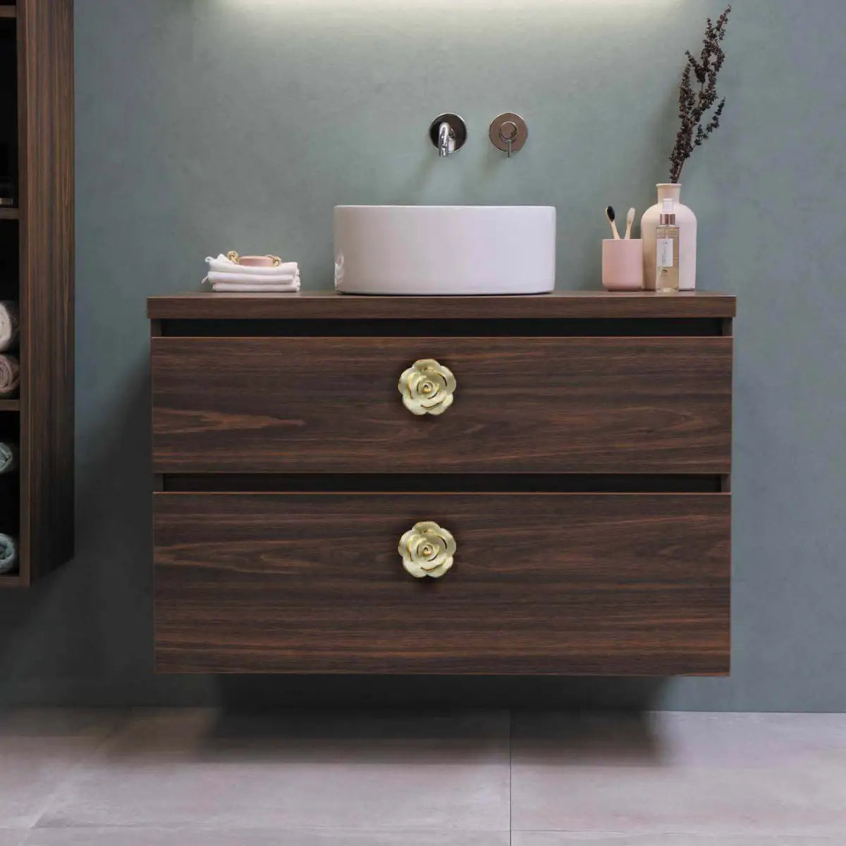 Ivory Rose Ceramic Knob large (each) - Perilla Home