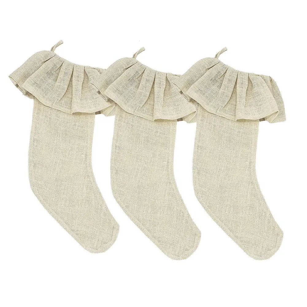Ivory Ruffle Burlap Christmas Stocking - Fennco Styles