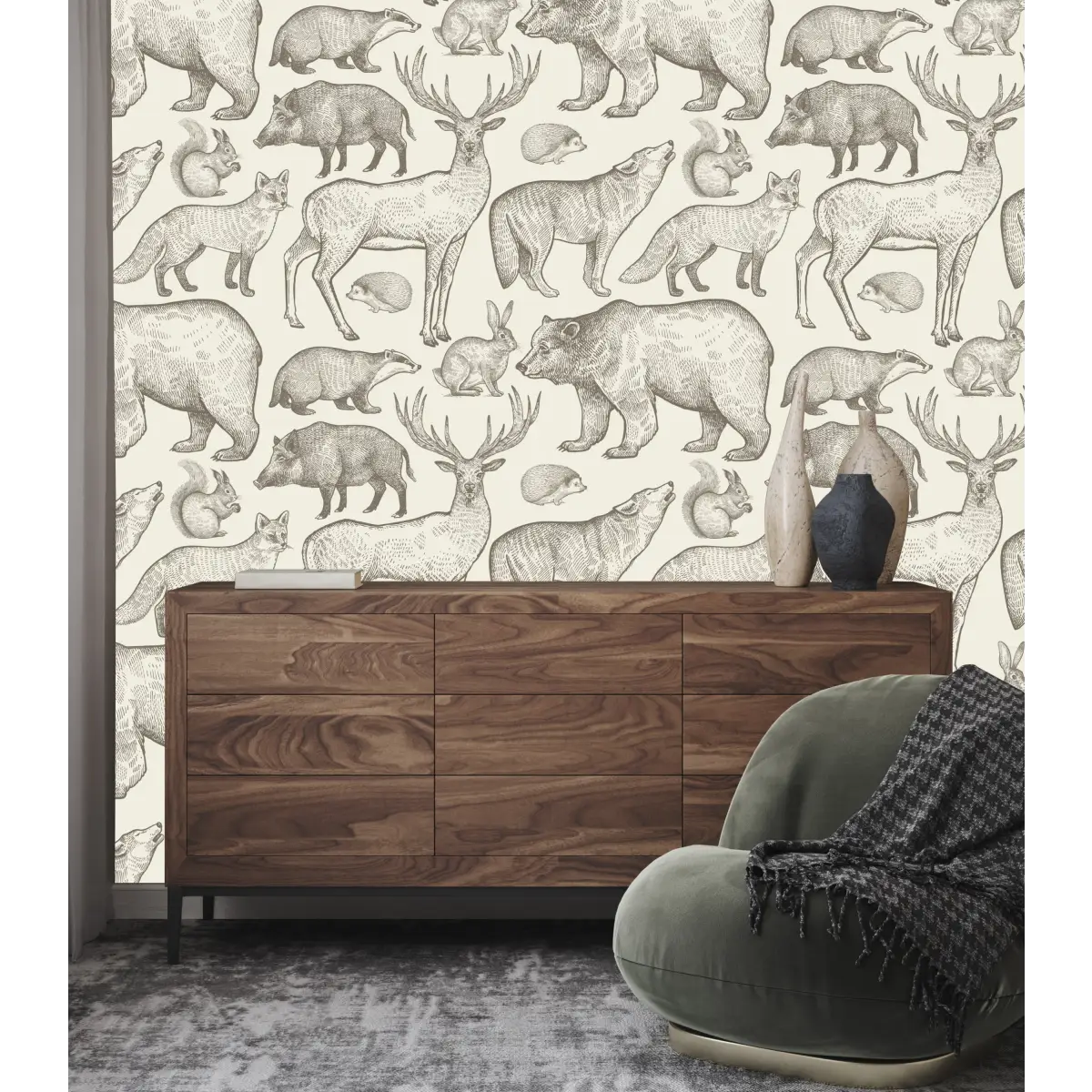 James Wallpaper - Animal Sketches - Loomwell Home Goods