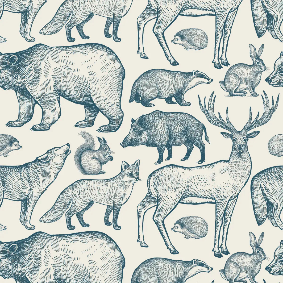 James Wallpaper - Animal Sketches - Sample 1 foot by 1 foot / Blue - Loomwell Home Goods