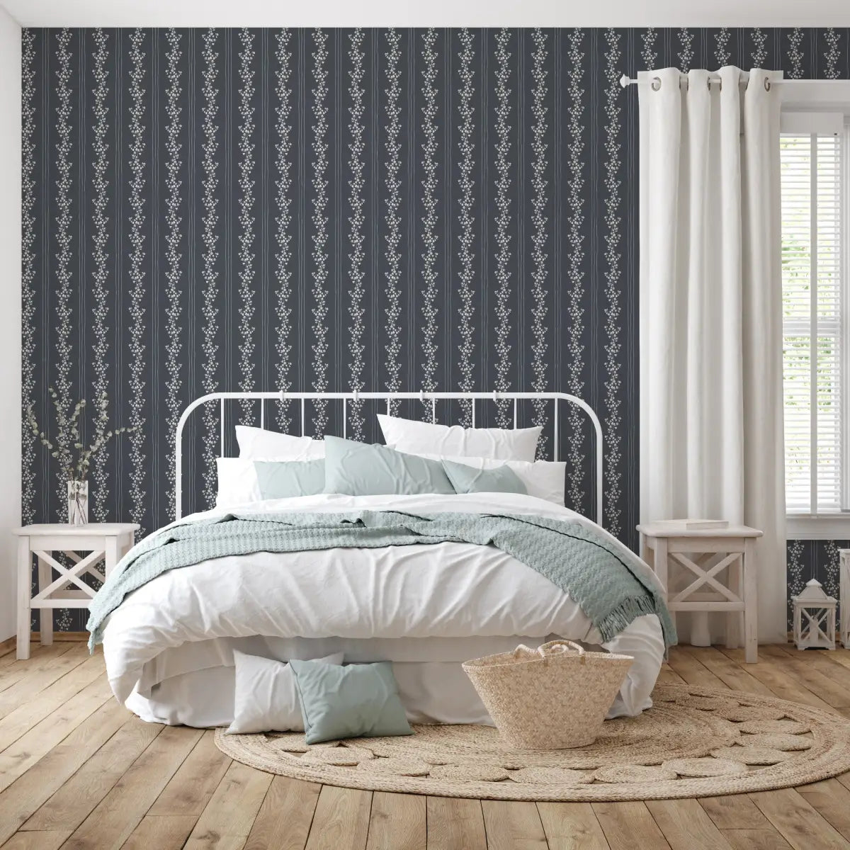 Janie Wallpaper - Floral Stripe - by Astrid Blanchard - Loomwell Home Goods
