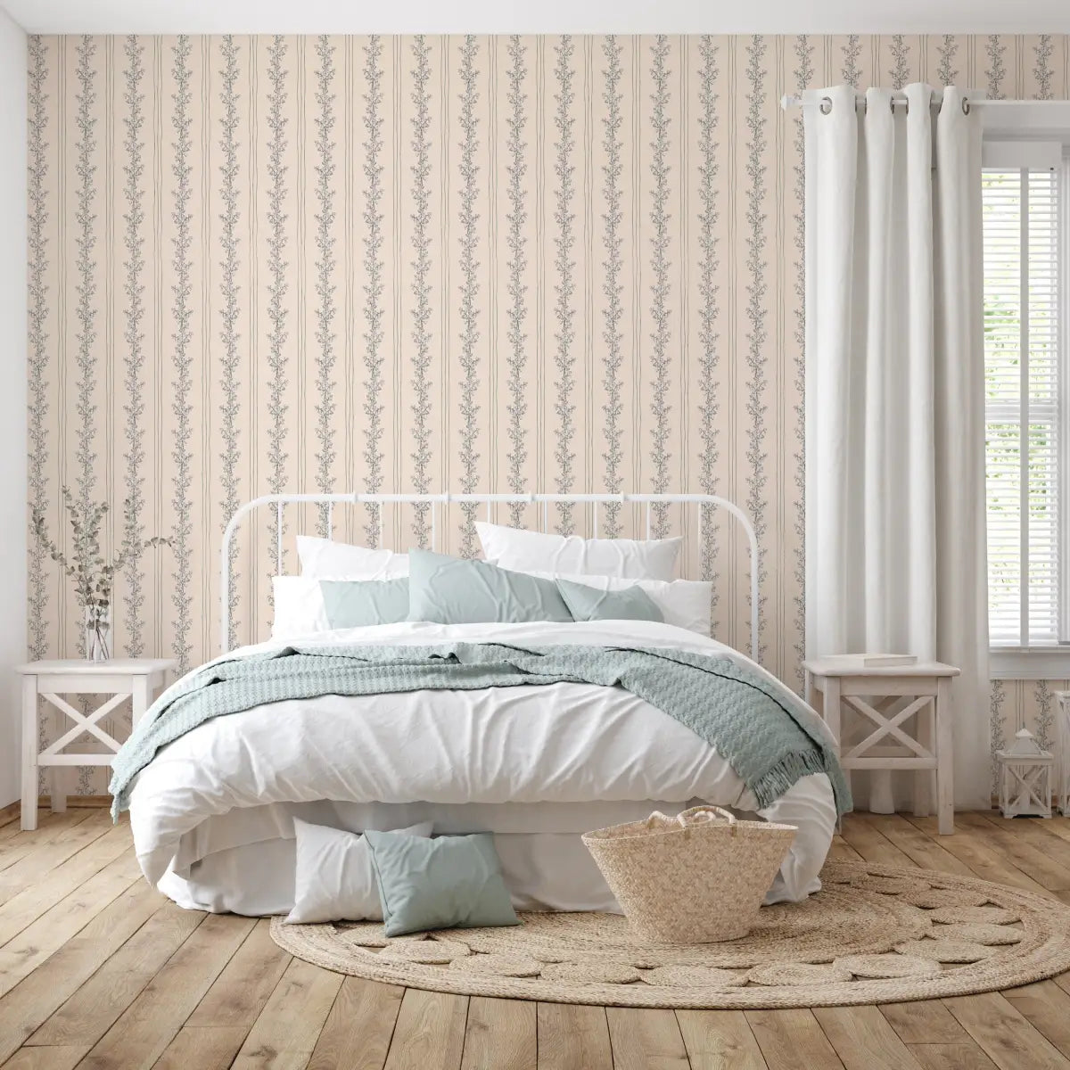Janie Wallpaper - Floral Stripe - by Astrid Blanchard - Loomwell Home Goods