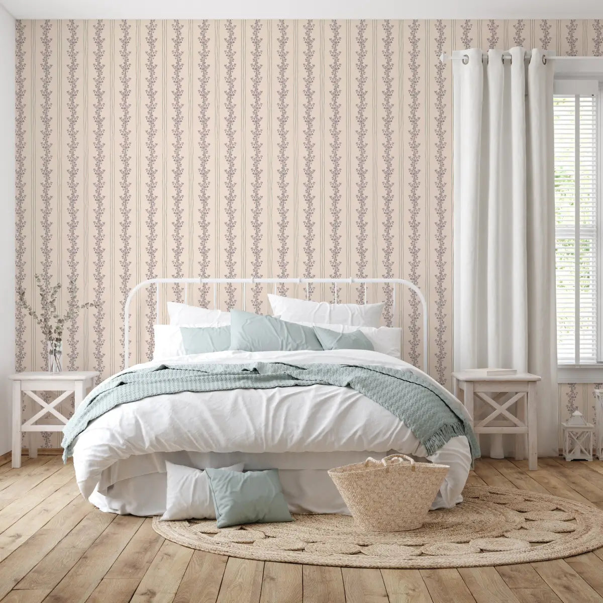 Janie Wallpaper - Floral Stripe - by Astrid Blanchard - Loomwell Home Goods