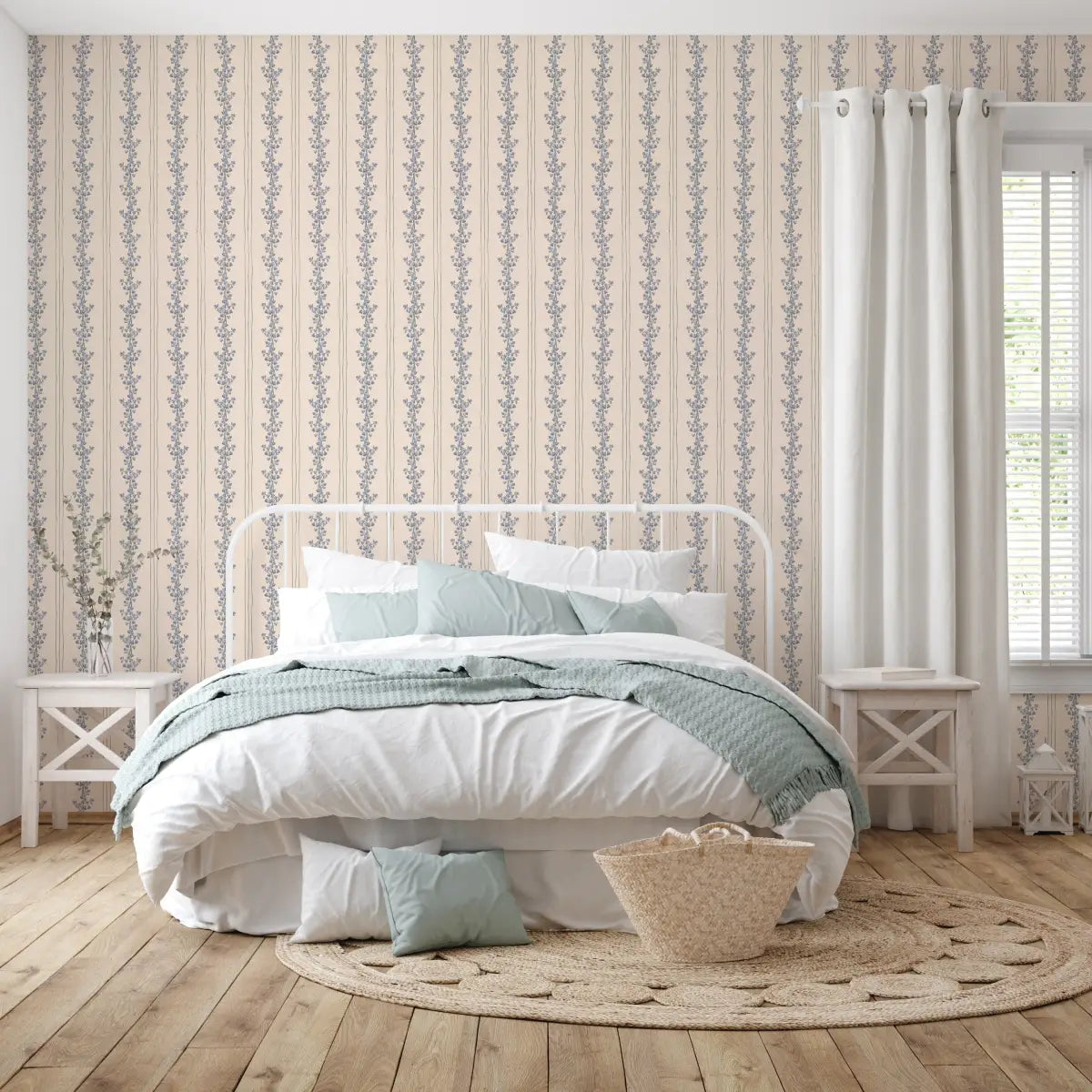 Janie Wallpaper - Floral Stripe - by Astrid Blanchard - Loomwell Home Goods