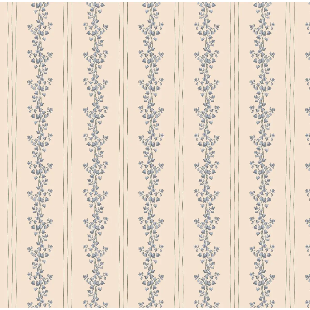 Janie Wallpaper - Floral Stripe - by Astrid Blanchard - Sample 1 foot by 1 foot / Cream and Blue - Loomwell Home Goods