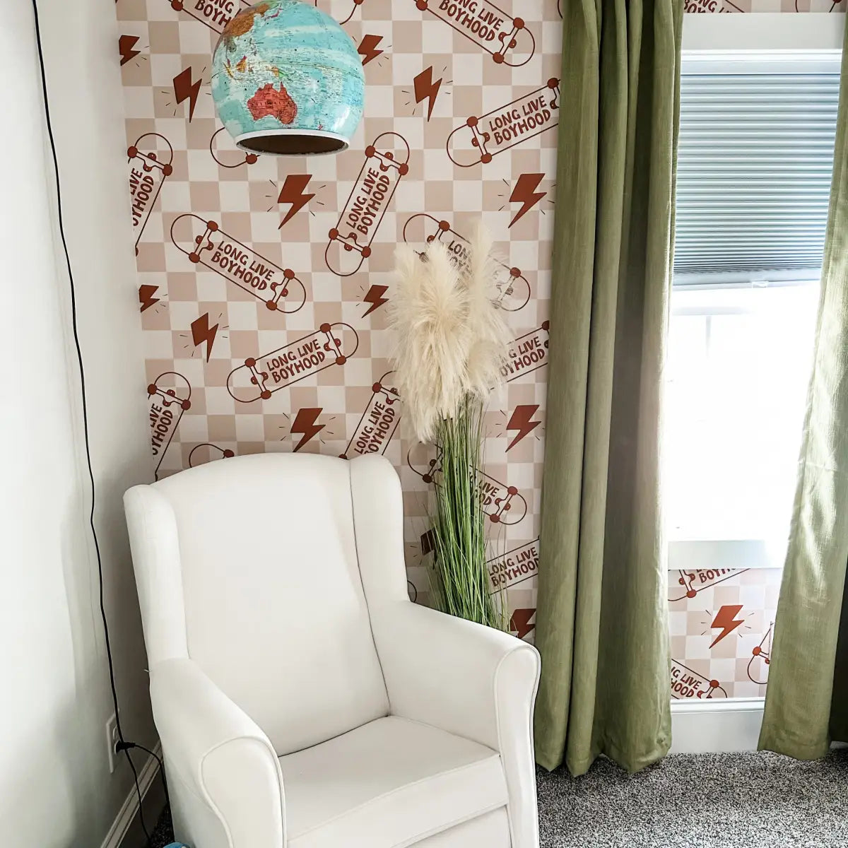 Jax Wallpaper - Skateboard and Checkerboard - Loomwell Home Goods