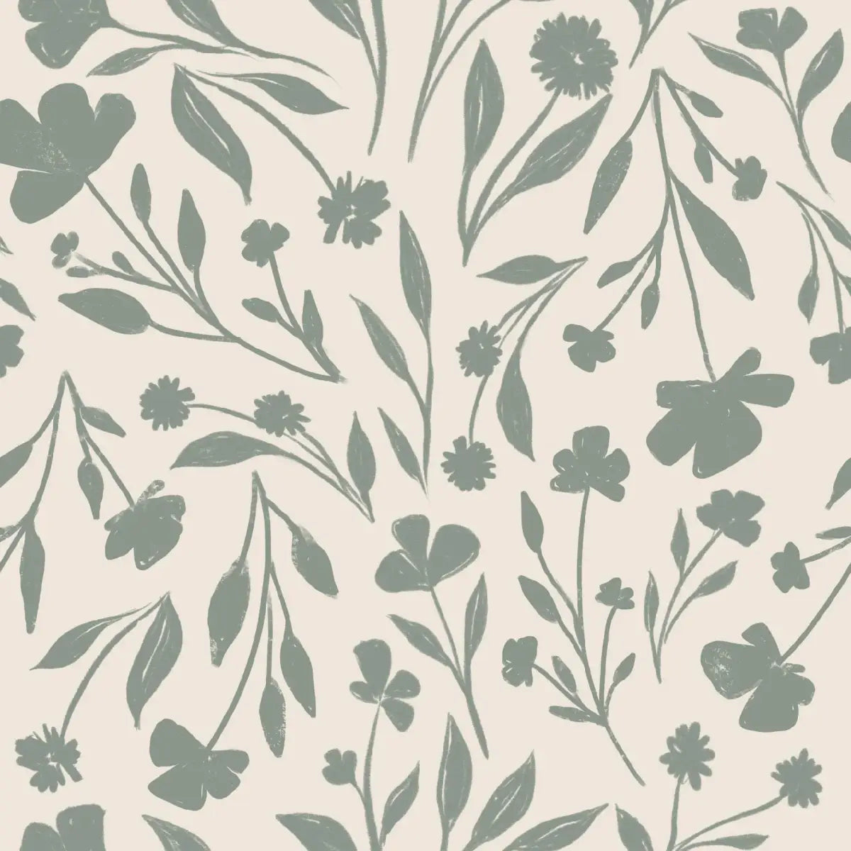 Jean Wallpaper - Neutral Floral - by Megan Lindsey Illustration - Sample 1 foot by 1 foot / Green - Loomwell Home Goods