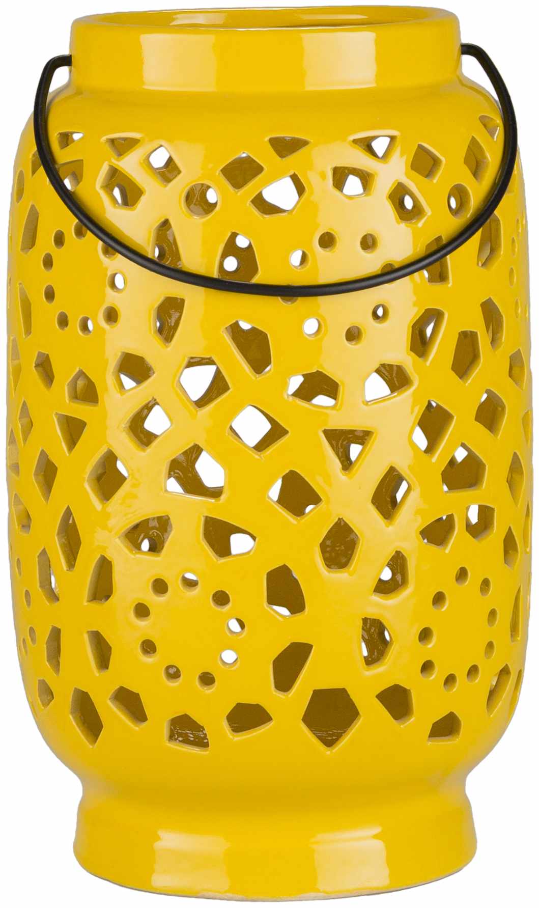 Yellow Openwork Ceramic Lantern - * 6.5’’ x 6.5’’ x 11’’ - Boutique Rugs