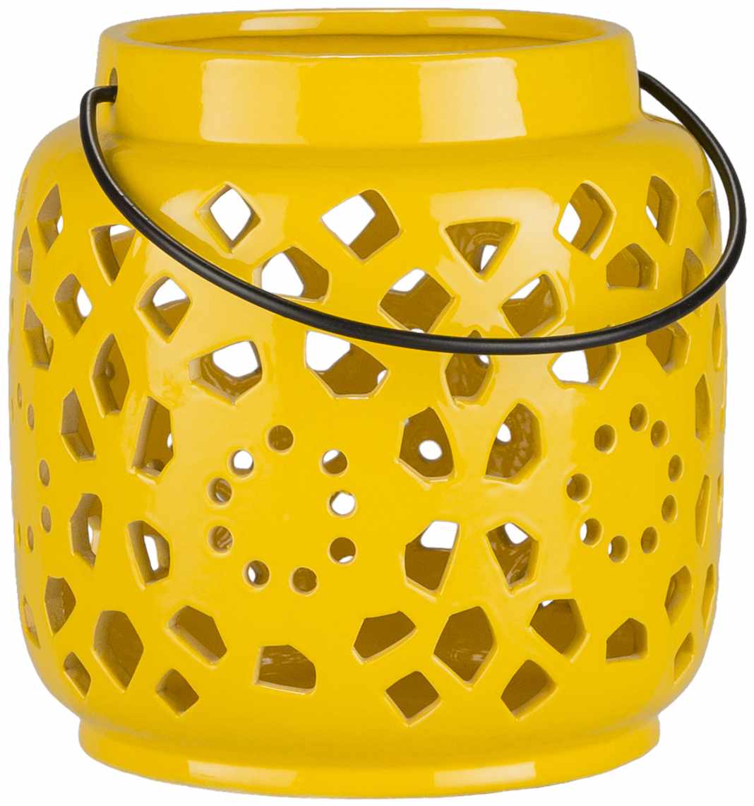 Yellow Openwork Ceramic Lantern - 6.25’’ x 6.25’’ x 6.5’’ - Boutique Rugs