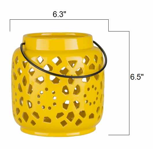 Yellow Openwork Ceramic Lantern - Boutique Rugs