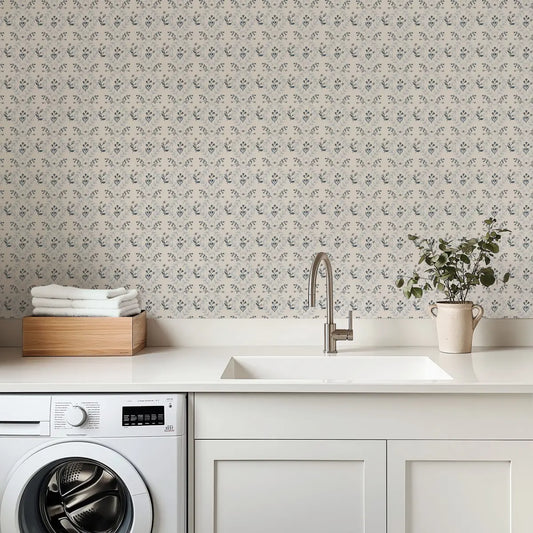 Jennings Wallpaper - Flowers and Bees - by Hannah Langford Design - Loomwell Home Goods