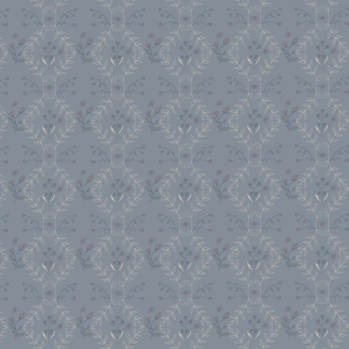 Jennings Wallpaper - Flowers and Bees - by Hannah Langford Design - Sample 1 foot by 1 foot / Blue - Loomwell Home Goods